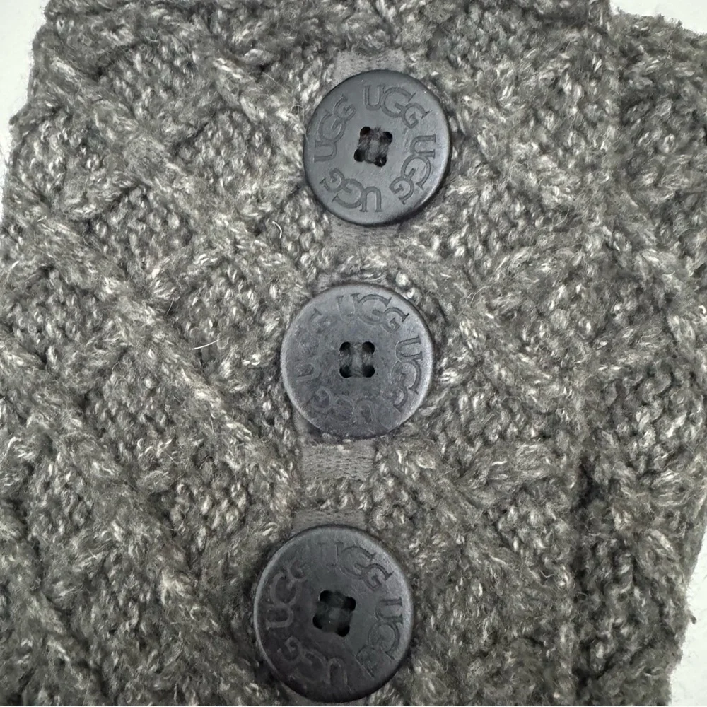 UGG Lattice Cardy Gray Knit Pull On 3 Button Sheepskin Lined Boots Size 5